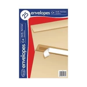 Image of County Stationery C4 25 Manilla Peal and Seal Envelopes Pack of 20