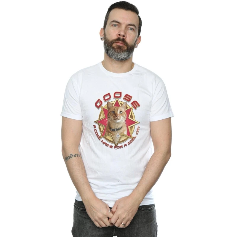 Image of Marvel Marvel Men Captain Goose Cool Cat T-Shirt in White Size: Small White S Male 5059276001247