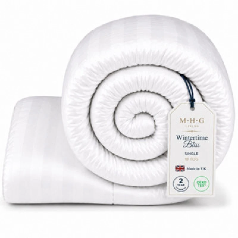 Image of MHG Living 18 Tog Winter Duvet - Hotel Quality Striped Microfibre Duvet, Breathable & Hypoallergenic - Single