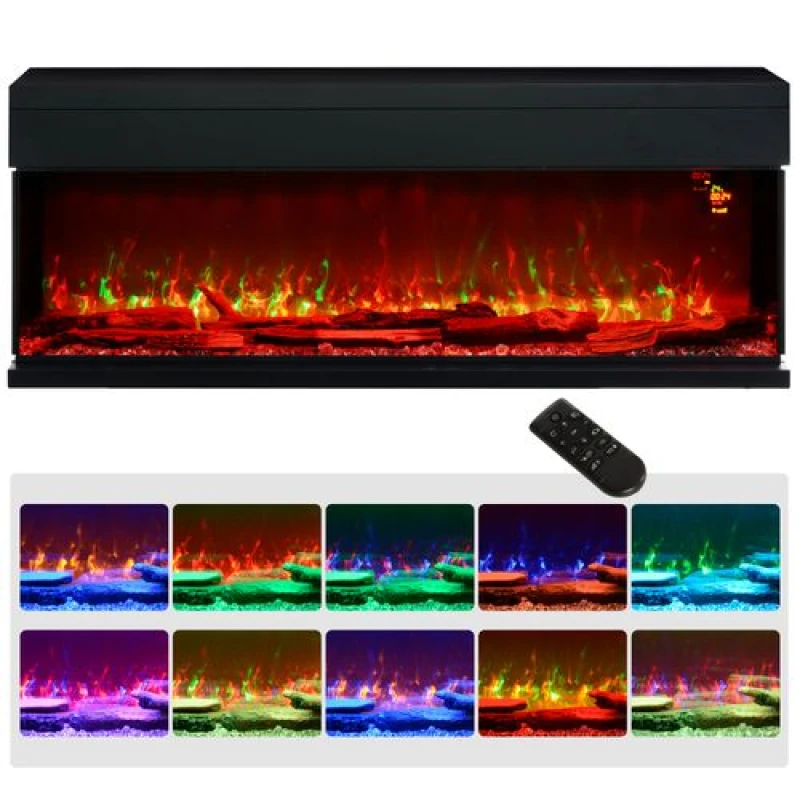 Image of Homcom 127Cm Electric Fireplace Recessed, Insert, Wall Mount, Freestanding, Black 820-425V70BK