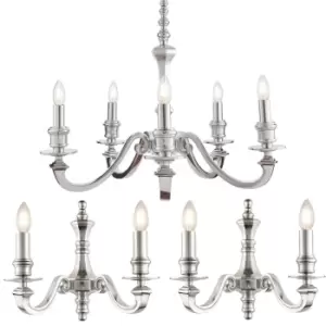 image of 5 Lamp Ceiling & 2x Matching Twin Wall Light Pack Premium Aluminium Chandelier