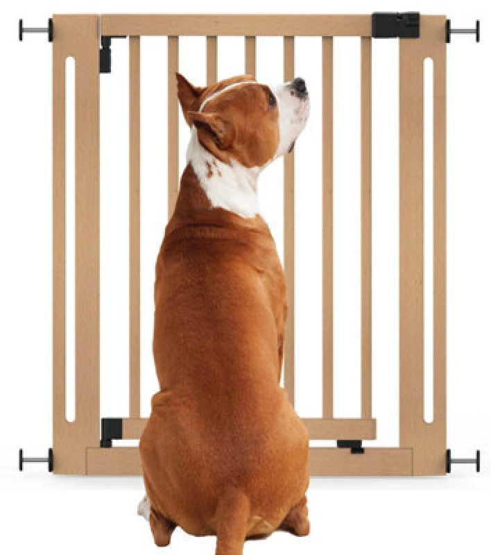 Image of Bettacare Wooden Elegance Dog Gate, Natural, 79Cm - 87Cm, Pressure Fit Pet Gate, 57Cm Extra Wide Doorway, Easy Installation