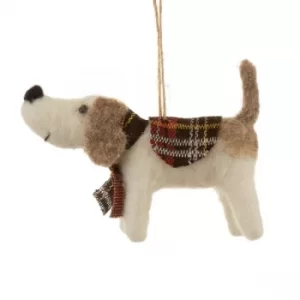 image of Sass & Belle Tartan Dog Hanging Felt Decoration