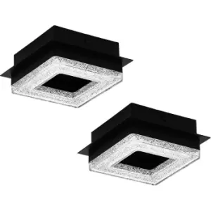 Image of 2 PACK Flush Ceiling Light Colour Black Shade Black Clear Plastic Crystal LED 4W
