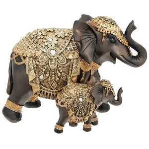 image of Black Gold Elephant Mum & Baby Ornament