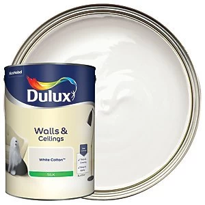 Image of Dulux Walls & Ceilings White Cotton Silk Emulsion Paint 5L
