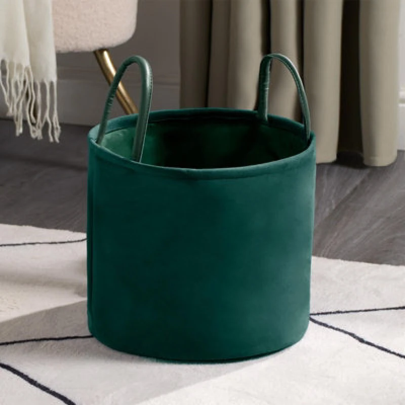 Image of OHS OHS Velvet Storage Basket Hamper Clothes Toys Organiser Fabric Bag in Dark Green Dark Green One Size Unisex 5027434183944
