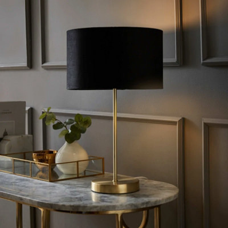 Image of ValueLights ValueLights Charlie Gold Stem Table Lamp Light with Velvet Shade in Black Size: 10" Black 10" Unisex 5059406035876