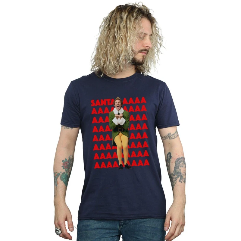 Image of Elf Elf Men Buddy Santa Scream T-Shirt in Navy Size: Small Navy S Male 5057736051146