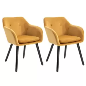 image of Set of 2 Modern Upholstered Fabric Bucket Seat Dining Armchairs Yellow