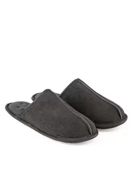 Image of Totes Isotoner Suede Mule Slippers with Binding Edge , Granite, Size 9, Men