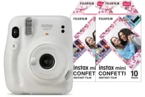 image of Fujifilm Instax Mini 11 Instant Camera with 20 Shot Confetti Film Pack - Ice White