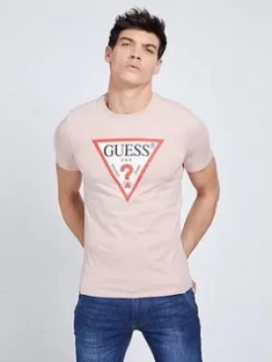 Image of Guess Jeans Original Logo T Shirt, Pink, Size L, Men