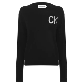 image of Calvin Klein Jeans Knitted Logo Sweatshirt - Ck Black