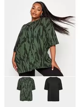 Image of Yours Boxy Tee 2 Pack. Black/jumbo Textured Khaki, Green, Size 16, Women
