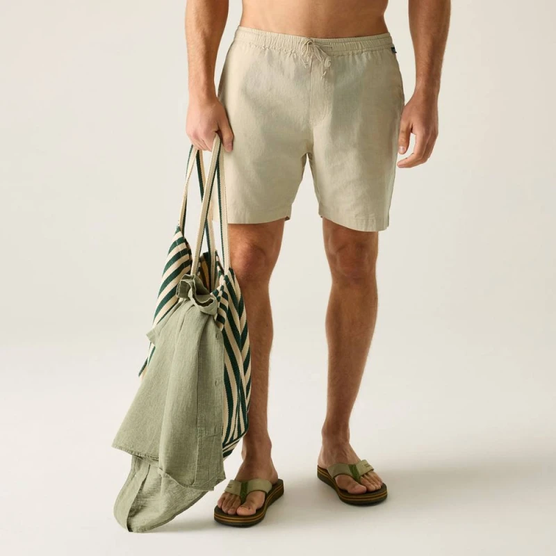 Image of Regatta Mens Hadlin Relaxed Cotton-Linen Shorts in Light Sand Size: Small Light Sand Male S