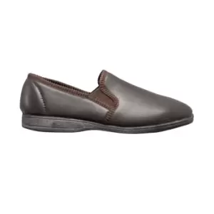 Image of Sleepers Mens Hadley Softie Leather Twin Gusset Slippers (8 UK) (Black)