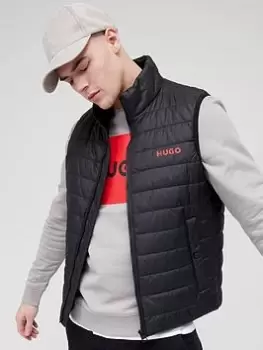 Image of HUGO Slim Fit Water Repellent Padded Gilet with Contrast Logo - Black, Size 2XL, Men