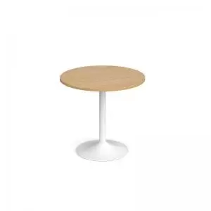 image of Genoa circular dining table with white trumpet base 800mm - oak