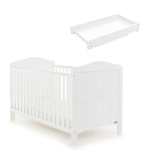 image of Obaby Whitby Cot Bed + Cot Top Changer - White