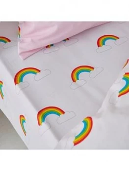 image of Catherine Lansfield Rainbow Swan Fitted Sheet, Pink, Size Double