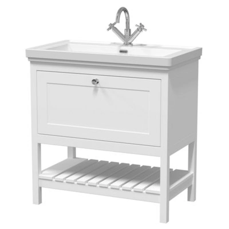 Image of Balterley Floor Standing 1 Drawer Vanity 1 Tap Hole Fireclay Basin White 800mm White