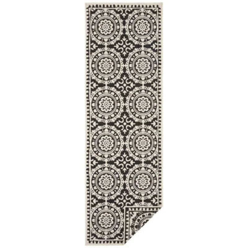 Image of The Rugs Jardin Reversible Indoor-Outdoor Runner - Durable Polypropylene Rug In Black
