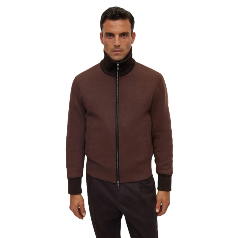 Image of Boss Mens Calim Front Zip Bomber Jacket Brown male 40 (50)