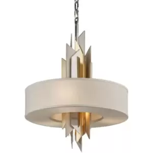 image of Hudson Valley Lighting - Modernist 4 Light Pendant Polished Stainless Steel, Gold Leaf, Fabric Shade