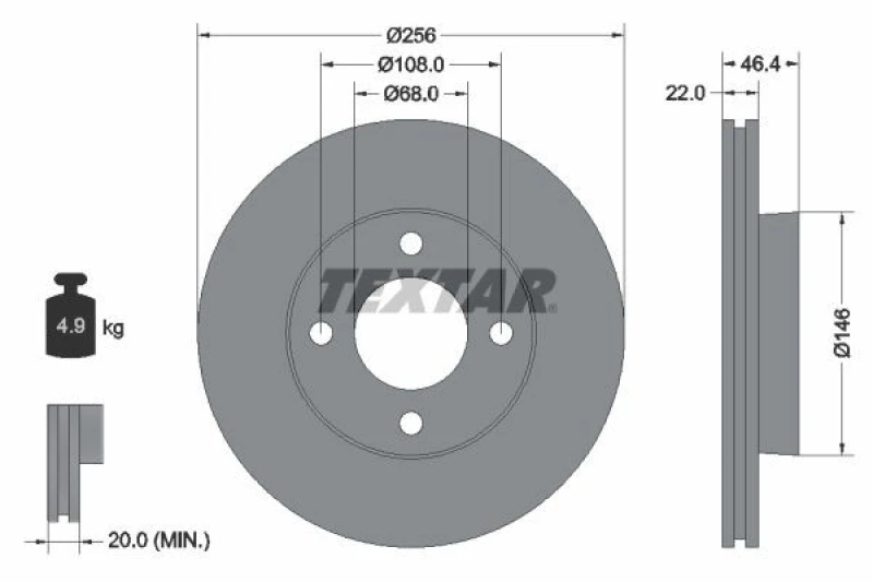 Image of Brake disc TEXTAR 92026000