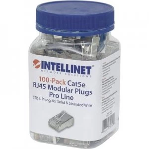 Image of INTELLINET 100er-Pack Cat5e RJ45 modular plug Pro Line STP 3-point wire contacting for stranded wire and solid wire 100 plugs in the beaker 50 µ gold-