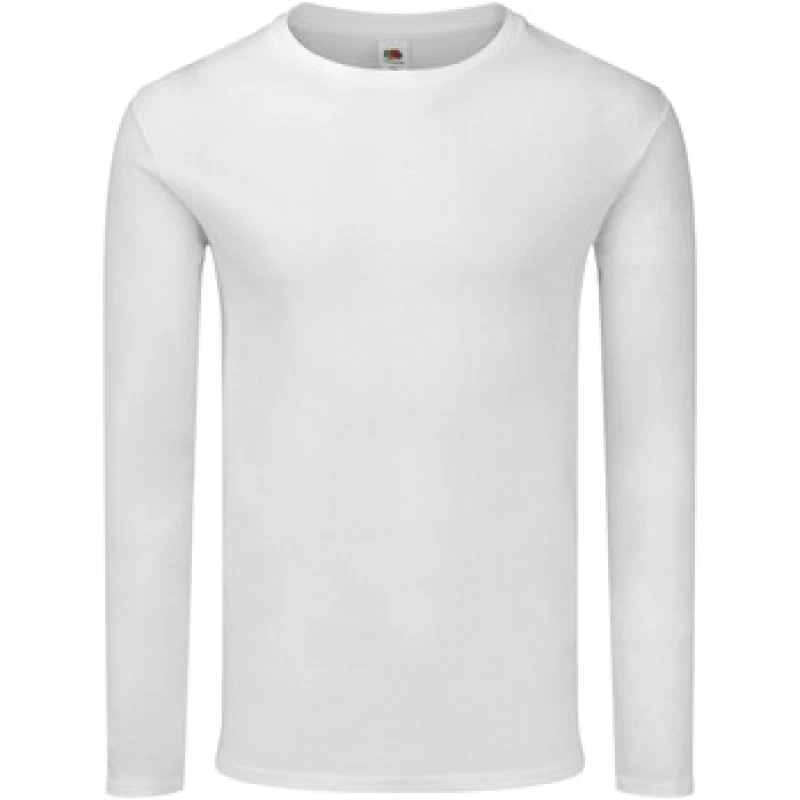 Image of Fruit Of The Loom Fruit of the Loom Men Iconic 140 Long-Sleeved T-Shirt in White Size: Small White S Male 5063693308308