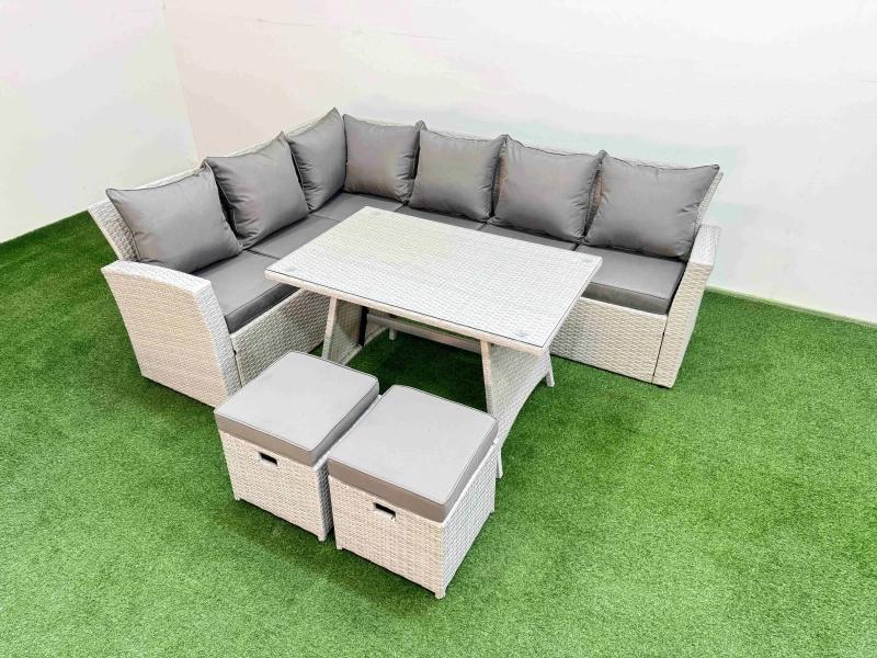 Image of Fimous Garden Outdoor Rattan Furniture Set with 2 Small Footstools 8 Seater in Light Grey Light Grey Unisex