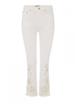 image of Free People Slim Cigarette Jeans With Cutwork In Ivory White