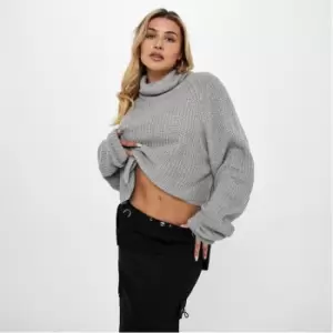 Image of Missguided Roll Neck Crop Jumper - Grey