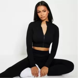 Image of I Saw It First Seamless High Neck Zip Front Crop Top - Black