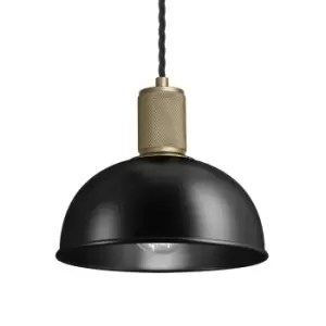 image of Industville Knurled Dome Pendant Light in Black with Brass Holder / Large