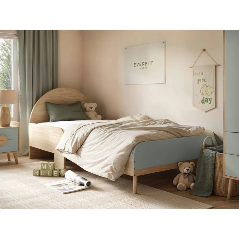 Image of Flair Noah Single Curved Headboard Bed Oak in Green Green Unisex Single