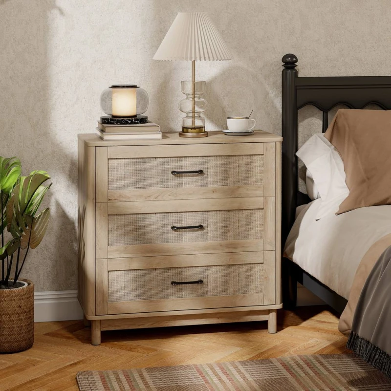 Image of HOMCOM 3 Drawer Chest of Drawers, Wide Storage Unit for Living Room, Oak in Natural Natural Unisex