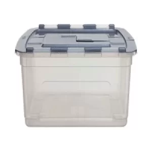 image of Whitefurze Tote Box 45 Litre Clear with Silver Lid S02031LY