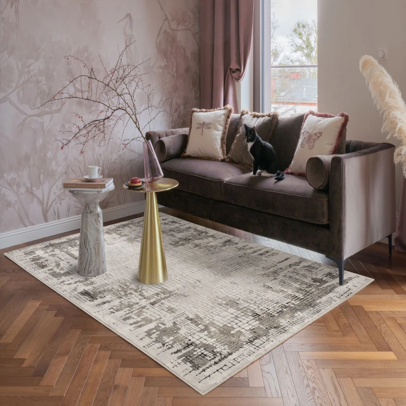 Image of Mayfair Living Room Area Rug Metallic Sheen Contemporary Modern Croc Design - Grey 120Cm X 170Cm