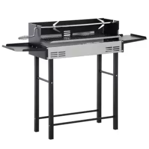 image of Outsunny Charcoal Spit Roasting Machine With 3-tier Grill Grate & Foldable Shelves - Black