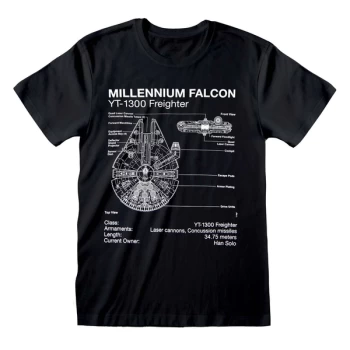 Image of Star Wars - Millenium Falcon Sketch Unisex Large T-Shirt - Black