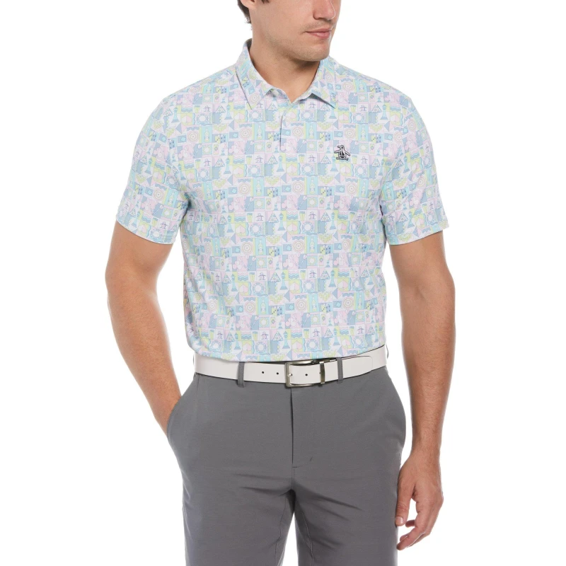 Image of Original Penguin Golf Mens PG Alovr Novelty Short-Sleeve Performance Polo Shirt Bright White male Small