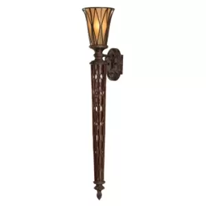 image of Wall Light Torchiere Metal Caged Amber Glass Shade Firenze Gold LED E14 60W