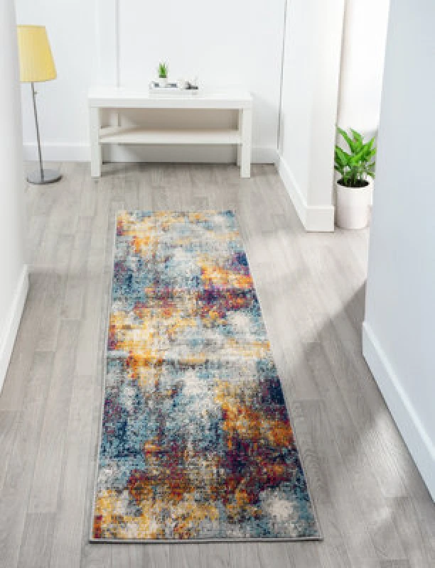 Image of San Marino Modern Living Room Area Rug - Low Pile Abstract Design Muti Coloured 60Cm X 220Cm