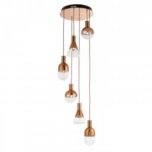 Image of 6 Light Spiral Cluster Pendant Copper Plated, Clear Glass, G4 Bulb