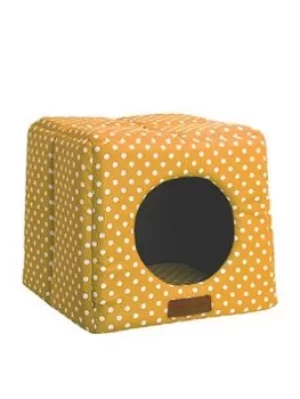 image of Happy Pet Little Rascals Cosy Cube Mustard Spot Pet Bed 41X41X37Cm