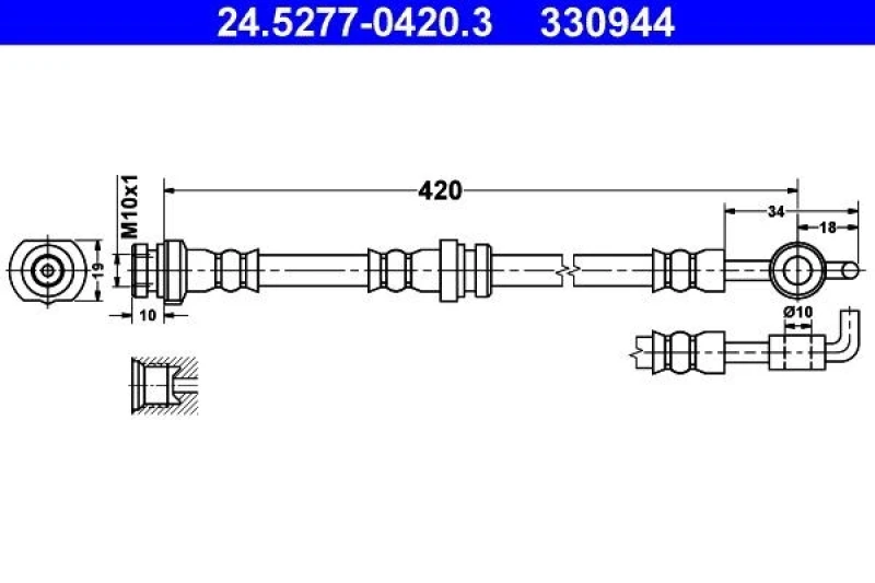 Image of ATE 24.5277-0420.3 Brake Hose without banjo bolt Brake Hose (83)