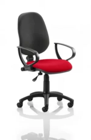 Image of Eclipse I Lever Task Operator Chair Black Back Bespoke Seat With Loop Arms In Post Box Red